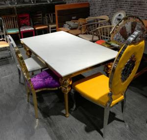 China No Folded SS Base Marble Dining Table Set For Home on sale