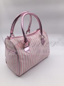 Best Round Type Design Travel Tote Bags For Women Pink Stripe Two Stylish PU Handle wholesale