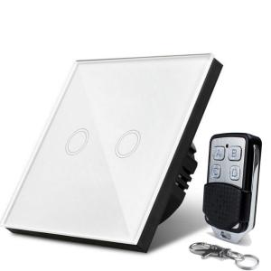 China EU Standard Wall Wireless Remote Control Touch Screen Crystal Glass Panel Switch, 2 Gang Light Wall Touch Switch on sale