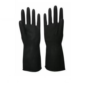 China 32CM Black Industrial Rubber Gloves Unflocked Lining Alkali Resistance on sale
