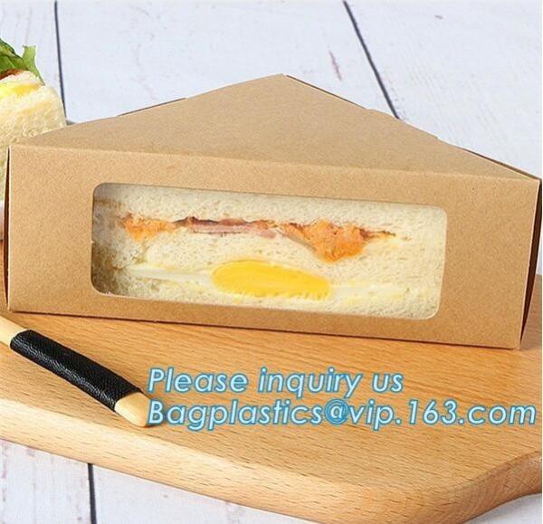 Cheap Kraft Triple Sandwich Wedge Box with Window Recyclable Paper Lunch Container Boxes,Promotional Triangle Sandwich Paper B for sale