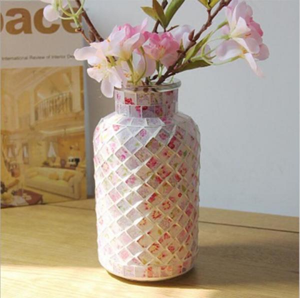Cheap Pastoral style pink mosaic glass bottle home decoration vase for sale
