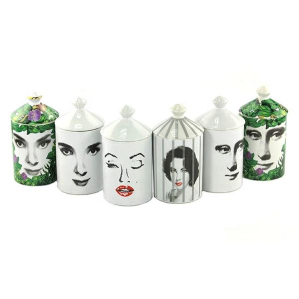 Cheap Customized Printing Decal Ceramic Candle Jar , Multi Color Porcelain Candle Containers for sale