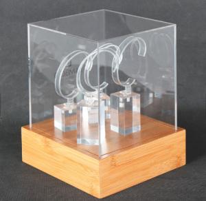 China Custom Logo Engraved Bamboo Display Unit Acrylic Watch Display Case Durable on sale