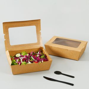 Salad 337gsm Biodegradable Disposable Tableware Food Packaging Box With Window