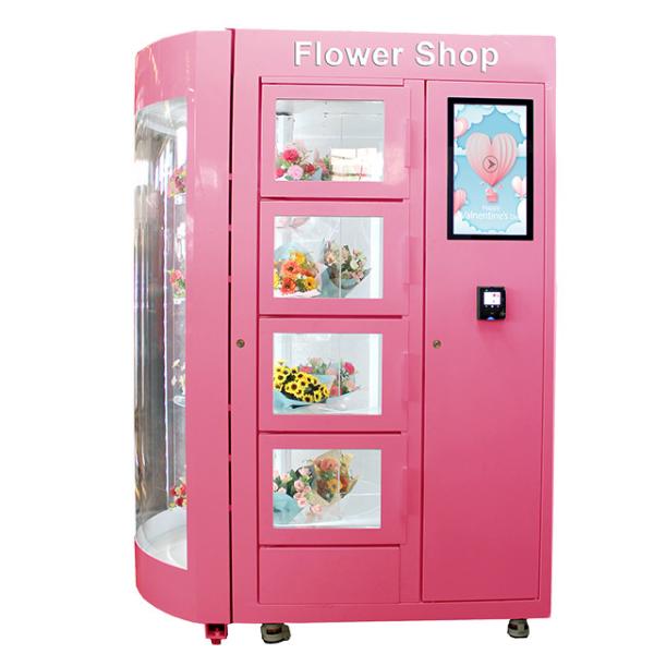 Cheap Mobile Display Flower Rose Vending Machine With Fridge And Transparent Window AC120V for sale