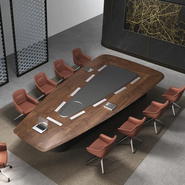 Cheap 2.4M Wood Meeting Room table Rounded Triangle Boardroom Long Conference Tables for sale