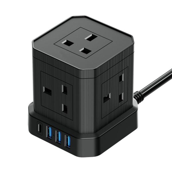 Cheap Residential USB C Extension Lead 5 Way Cube Power Strip With 4 USB Slots for sale