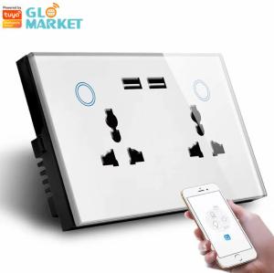 China Tuya Smart Home WiFi Switch Wall Double Socket Current Monitoring USB Charger Socket on sale