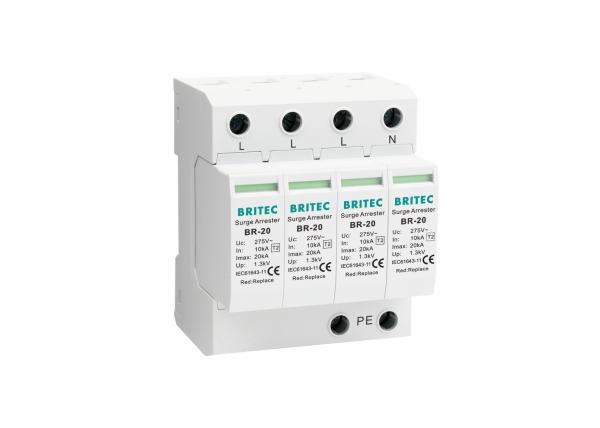Cheap AC 4P Type 2 20kA Lightning Protector Whole House SPD Surge Protection Device for sale