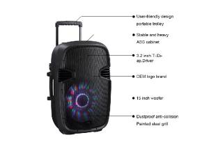 15 Inch Woofer Rechargeable Trolley Speaker , Audio Player Speaker 19.0kg Weight
