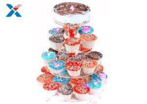 China Round Crystal Acrylic Cupcake Stand , Three Tier Acrylic Wedding Cake Display Stand on sale