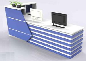 China Wood With Lines Design Front Reception Desk / Office Reception Counter Dust Proof on sale