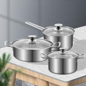 China 3 Pcs Stainless Steel Cookware Cookware Sets Induction Cook Pot Set Of Stainless Steel Pot Sets With Lid on sale