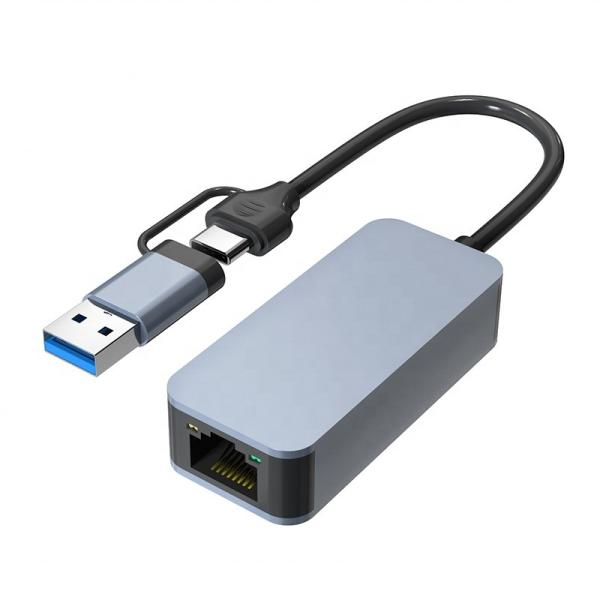 Cheap 2 In 1 Aluminum USB 3.0 Type C Ethernet Adapter for Fast and Stable Network Connection for sale