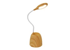 China White Goose Neck Led Light Table Lamp Touch Control With Wood Grain Pen Holder on sale