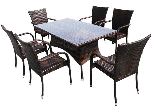 Cheap Grey 6 Seater Outdoor Dining Set Table Rectangular Desk Villa Courtyard Rattan for sale