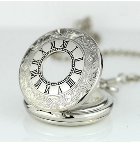 Cheap Alloy Skeleton Movement Silver Pocket Watches For Mens , Man's Pocket Watch for sale
