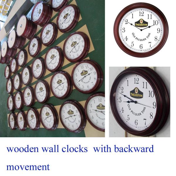Cheap anti-clockwise round wall clocks/wooden wall clocks with backwards quartz battery movement for sale