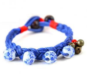 Best Blue and white beaded jewelry Ethnic Tibetan silver jewelry bracelet woven ceramic jewelry wholesale