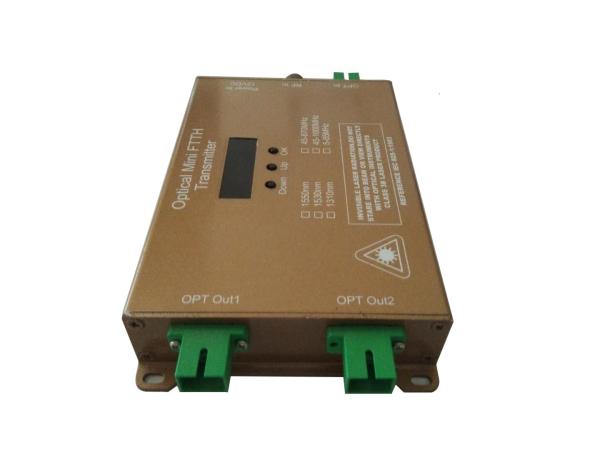Cheap 47~1000MHz Mini Optical Transmitter DFB Laser 2 Output Port RF Input 1 Optical Input for sale