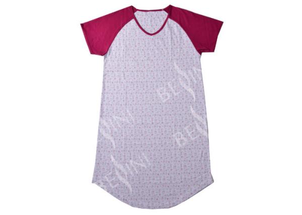 Cheap Ladies Cotton Jersey Red/Floral Printed Raglan Sleeve Nightdress Sleepwear Allover Print for sale