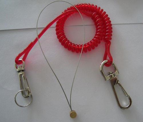Cheap Translucent red 2.3mm safety lanyard spring coil cable heavy duty w/customized size hooks for sale