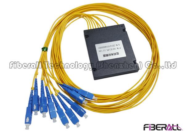 Cheap 1x8 PON Fiber Optic PLC Splitter With ABS Enclosure And SC/UPC Input & Output Pigtail for sale