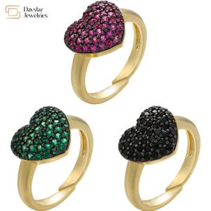 18k Gold Plated Heart Diamond Rings Opening Adjustable Colorful Zircon