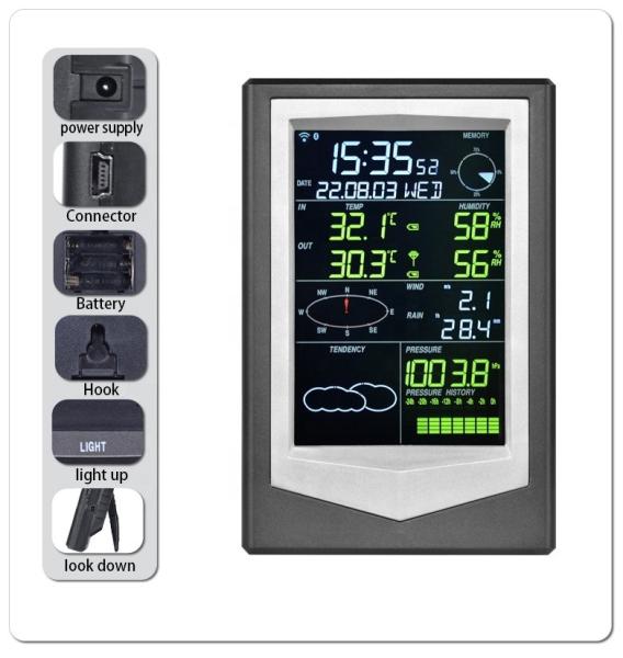 Cheap ODM Supported 6 In 1 Solar Weather Station With Wifi Remote Control And Color Display for sale