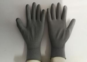 China Grey Polyester PU Palm Coated Gloves , Polyurethane Work Gloves Anti Static on sale