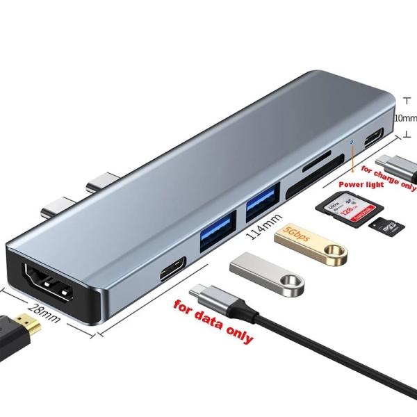 Cheap 640MB/S 7 In 1 USB C Hub Thunderbolt 3 To Hdmi 4k 60hz TF SD Card Reader for sale