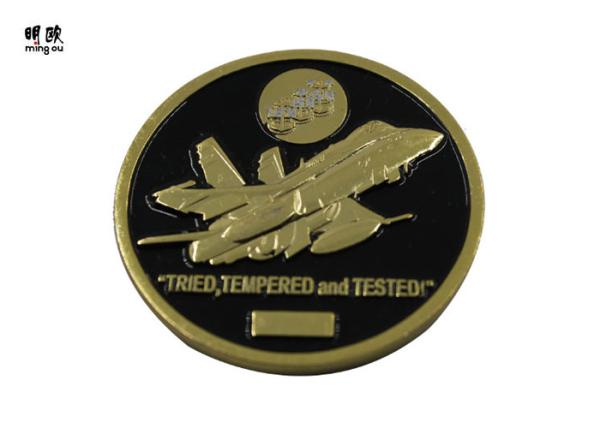 Cheap Plane Design Custom Challenge Coins With Black Soft Enamel Fill for sale