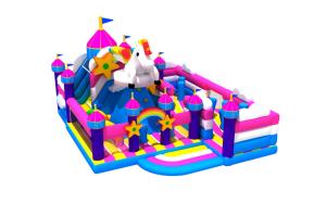 China New Colorful Unicorn Theme Inflatable Fun City Inflatable Bouncer with Slide Jumping House Bounce combo on sale