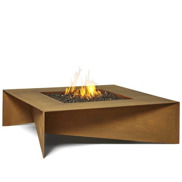 Cheap 72 Inch Modern Rusty Rectangular Fold Corten Steel Gas Fire Pit Table for sale