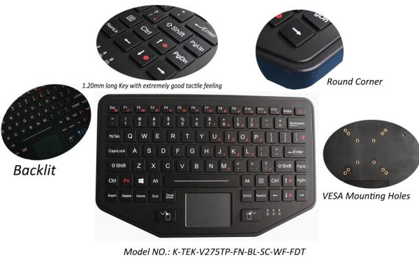 Cheap IP65 Wireless Bluetooth Industrial Keyboard Robust ABS With Touchpad Backlit for sale