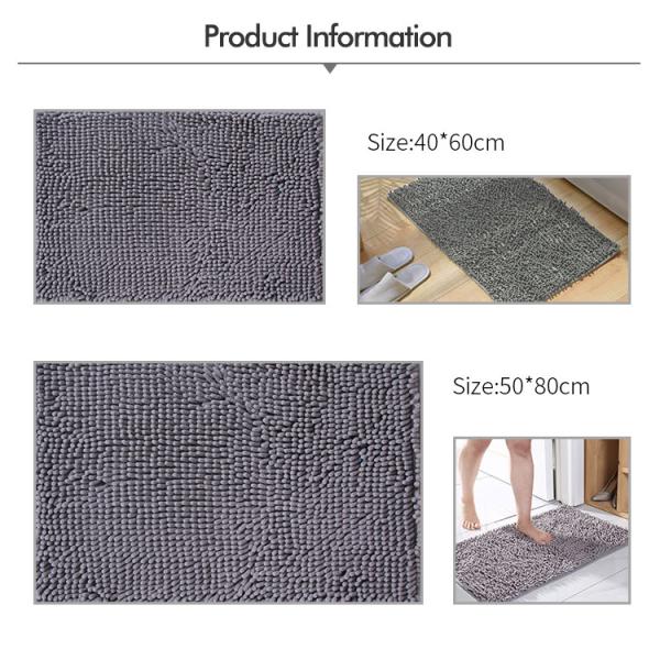 Non Slip Washable Chenille Bath Mat Rectangular Shape