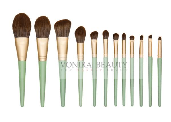Cheap Cruelty - Free Matte Gold Synthetic Makeup Brush Set With Green Handle for sale