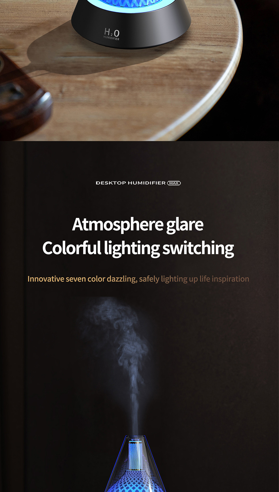 Aromatherapy Flame Air Humidifier 80ml With Adjustable 2/4/6 Hours Timer Setting
