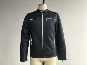 Nylon Zip Through Navy Mens PU Jacket With Polished Sliver Trim TW78570