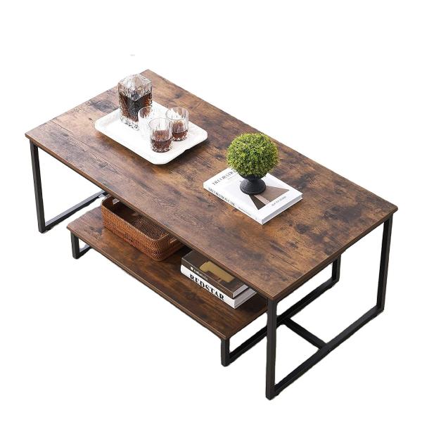 Cheap Rustic Wood And Metal Coffee Table Rectangular Nesting Side Tables for sale