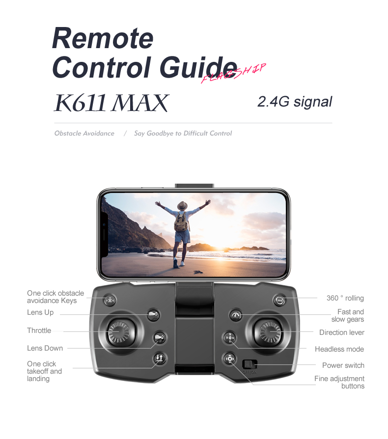 2024 K611max Drone With 4k Camera Wifi Smart Professional One Click Return Optical Flow Hovering Long Flight Time 15 mins