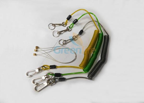 Cheap Quick Release Colorful Tool Coiled Lanyards with Clips 2pcs and SS Split Ring and Wire loop connector for sale