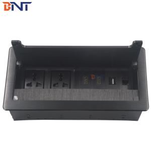 Aluminum Alloy cable management flip up emdded desk hidden socket with brush cover