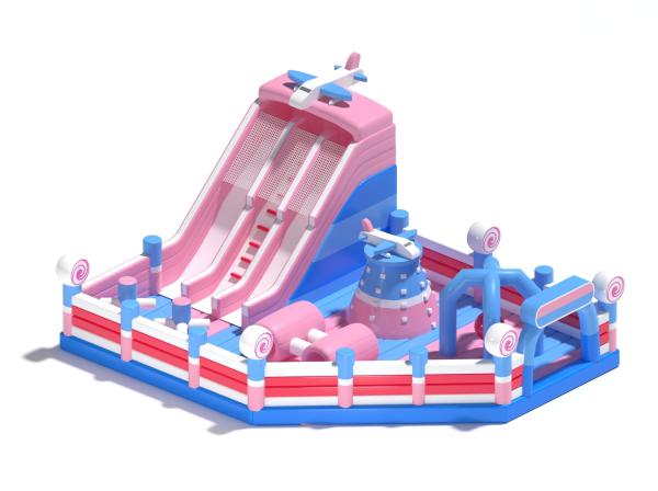 Cheap Kids Inflatable Small Bouncy Castle Pink Blue With Slides for sale