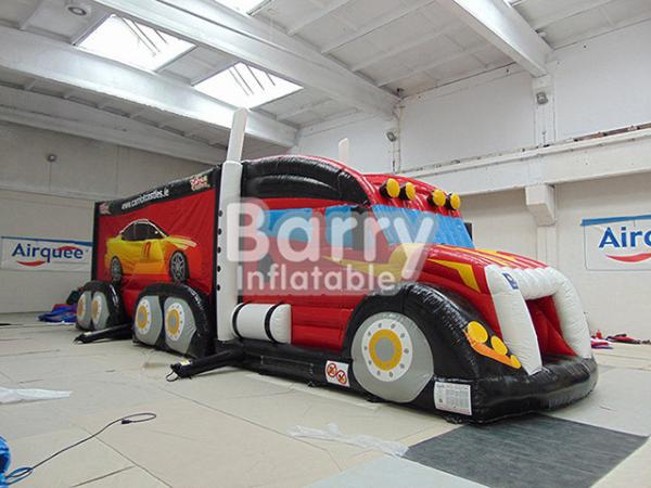 Cheap Outdoor Giant Attractive Red Inflatable Fire Truck Bouncy Obstacle Course for sale