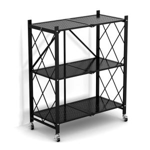 China 3 Shelf Foldable Laundry Steel Shelf Rack With Wheels on sale