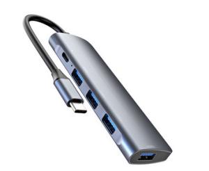Grey 5 In 1 Multiple USB C Hub Adapter 3.0 Type Male OEM / ODM