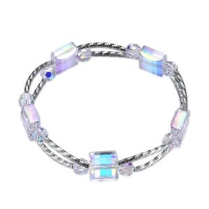 China 2.6in 0.38oz Square Crystal Bracelet 3 Layer Synthetic Slider Silver Bracelet on sale