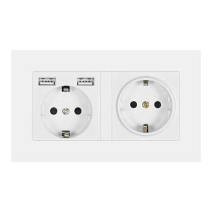China EU 2gang power socket,16A electrical plug grounded ,socket with usb, 146mm*86mm pc white/black/gold wall socket on sale